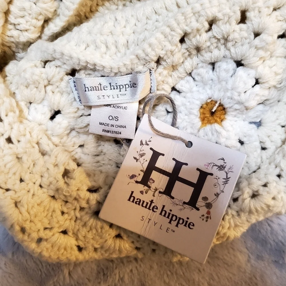 Haute Hippie Crochet Daisy Knit Hat O/S NWT